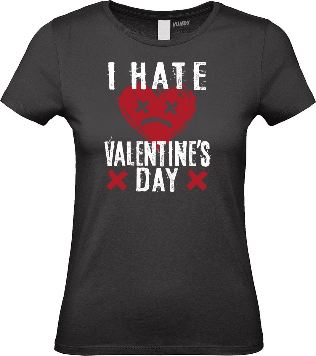 Dames T-shirt I Hate Valentines Day | valentijn cadeautje voor hem haar | valentijn | valentijnsdag cadeau | Zwart dames | maat XS